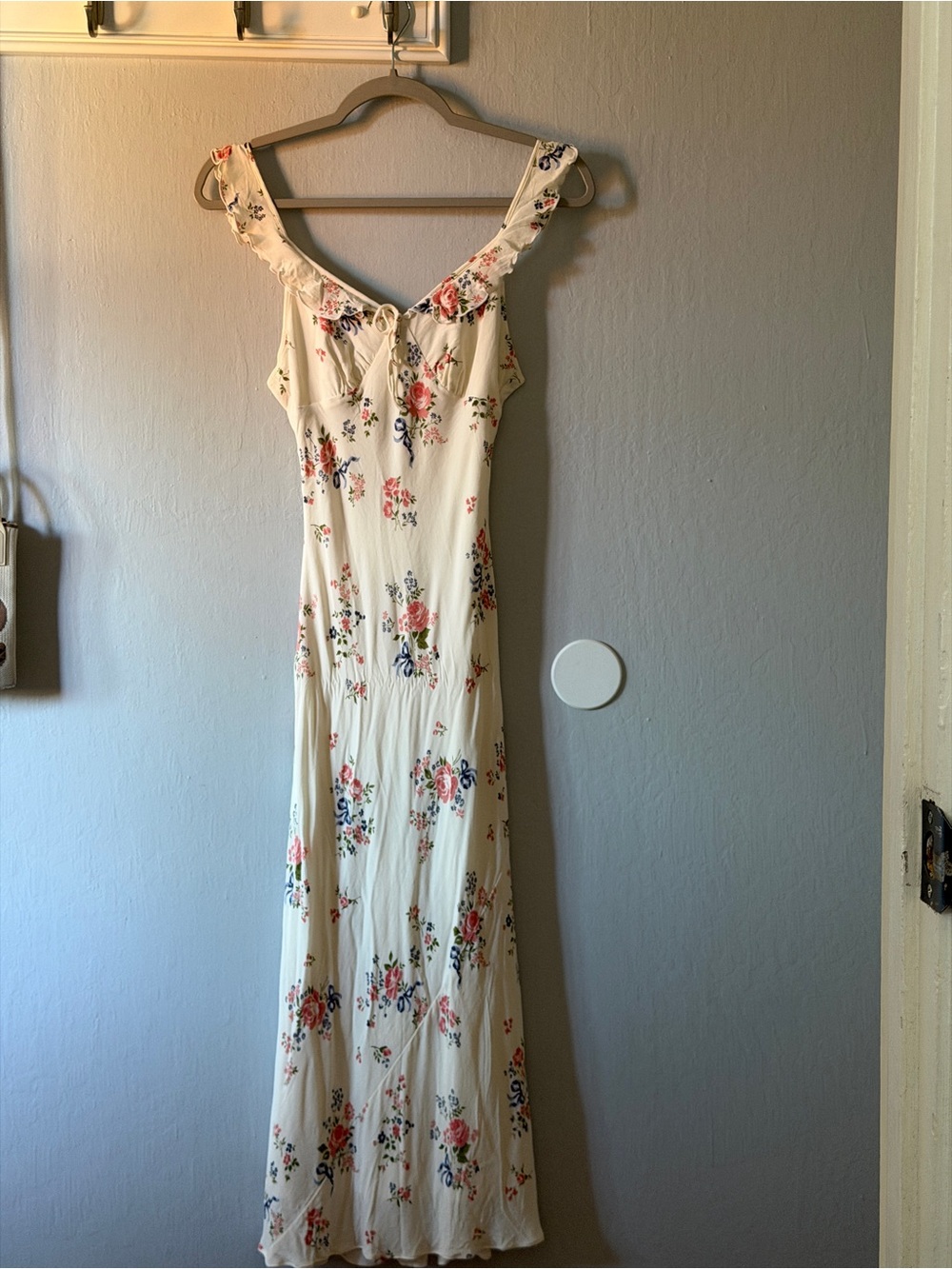 Reformation Cream Floral Ruffle-Trim Maxi Dress